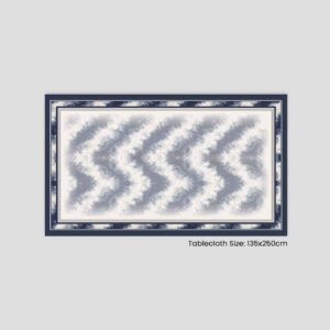 Tablecloth with a zigzag design in blue and gray, measuring 135x250 cm