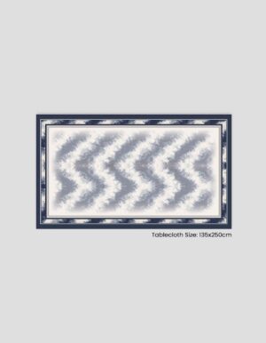 Tablecloth with a zigzag design in blue and gray, measuring 135x250 cm