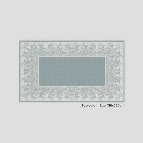 مفرش طاولة مزخرف بحواف بيضاء وزرقاء، بحجم 135×250 سم