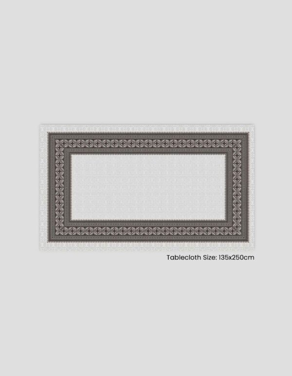 Tablecloth measuring 135x250 cm with a decorative design on the edges