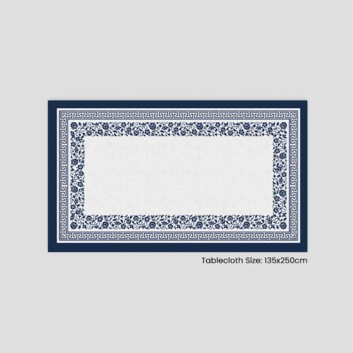 Tablecloth size: 135×250 cm, with a decorative design in blue colors