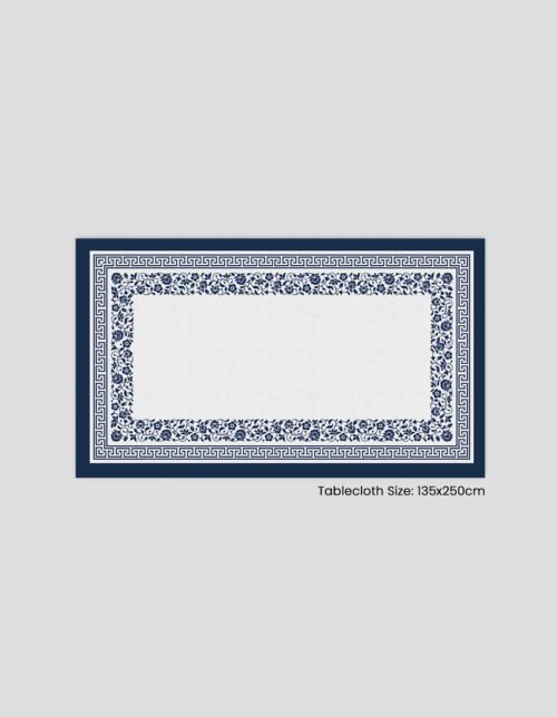 Tablecloth size: 135×250 cm, with a decorative design in blue colors