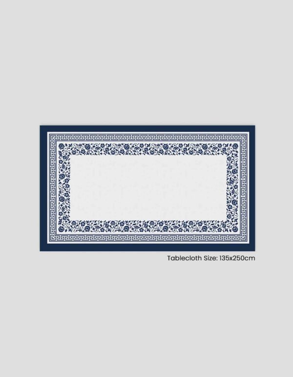 Tablecloth size: 135×250 cm, with a decorative design in blue colors
