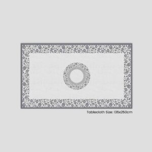 Tablecloth decorated with botanical patterns, measuring 135x250 cm