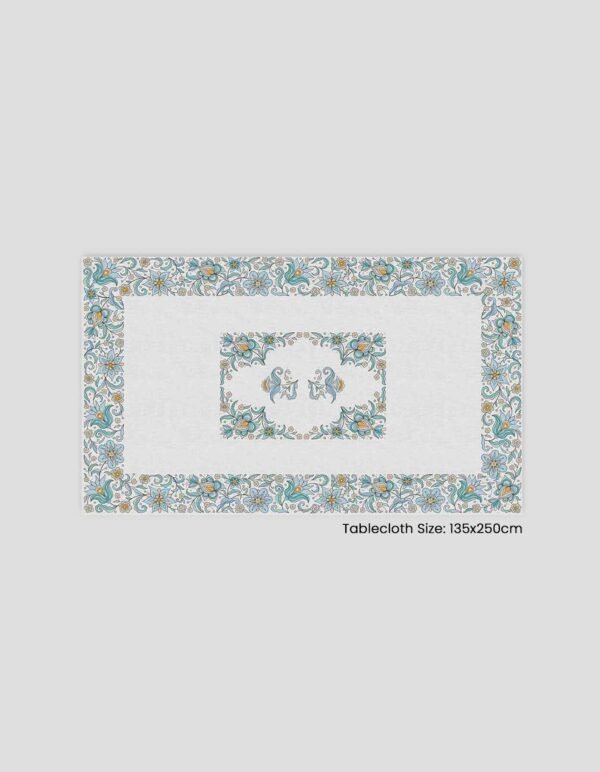 A brightly colored decorative tablecloth, measuring 135x250 cm