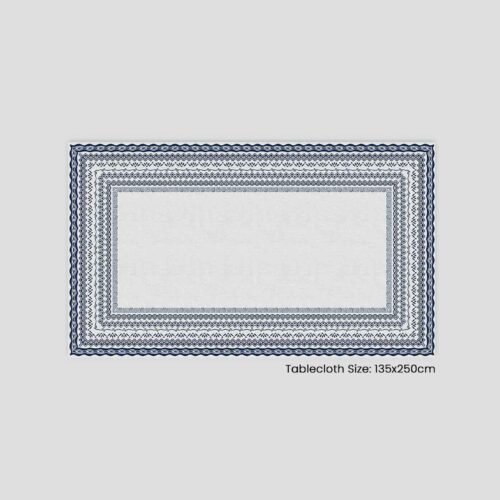 حجم المفرش: 135x250 سم، مع تصميم مزخرف بألوان زرقاء
