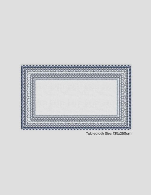 حجم المفرش: 135x250 سم، مع تصميم مزخرف بألوان زرقاء