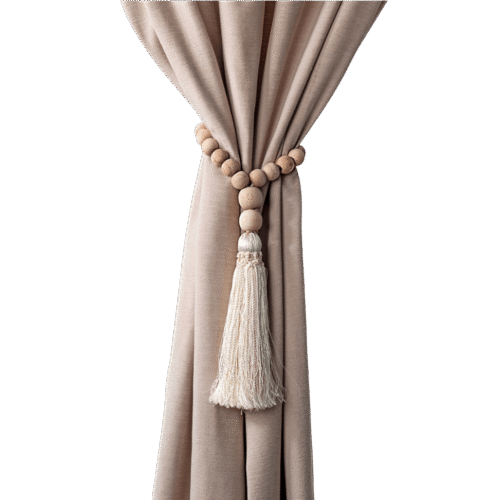 Natural wooden beaded curtain tieback